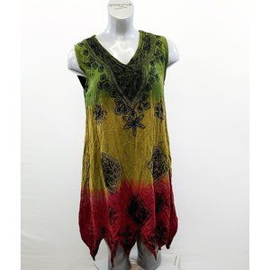 Shiva Fashions Women's Boho Sleeveless Dress One Size V Neck Multicolored Emboid
